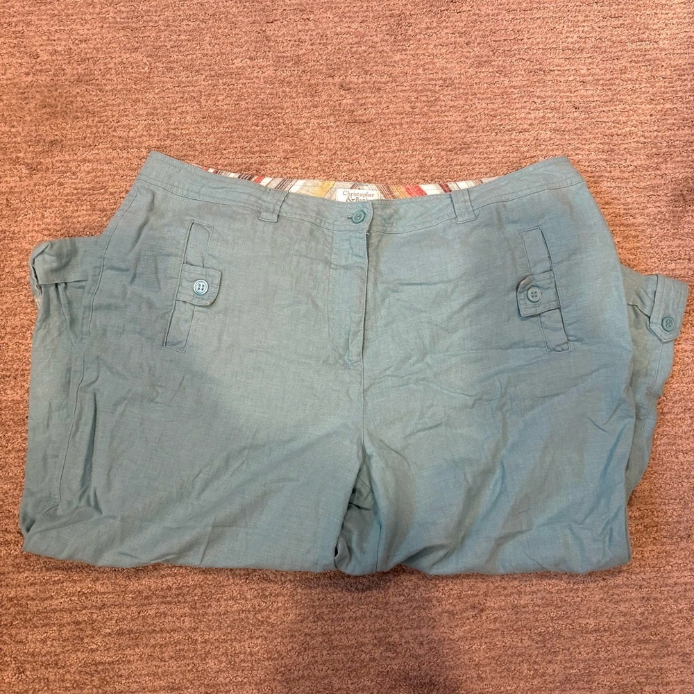Vintage Christopher & Banks 55% Linen Light Blue Capris - Size 16